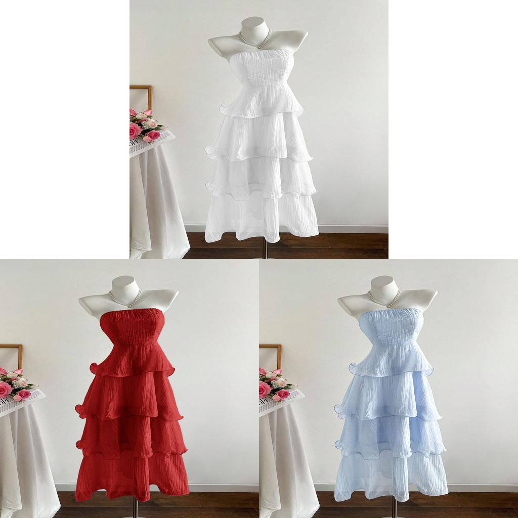 Summer Knit Dress With Ruffled Hem And High Waist For Women