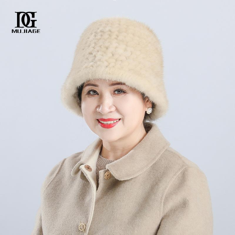 Mink hat woman winter versatile middle-aged and elderly Korean version mink fur hat winter mom grandma fisherman hat