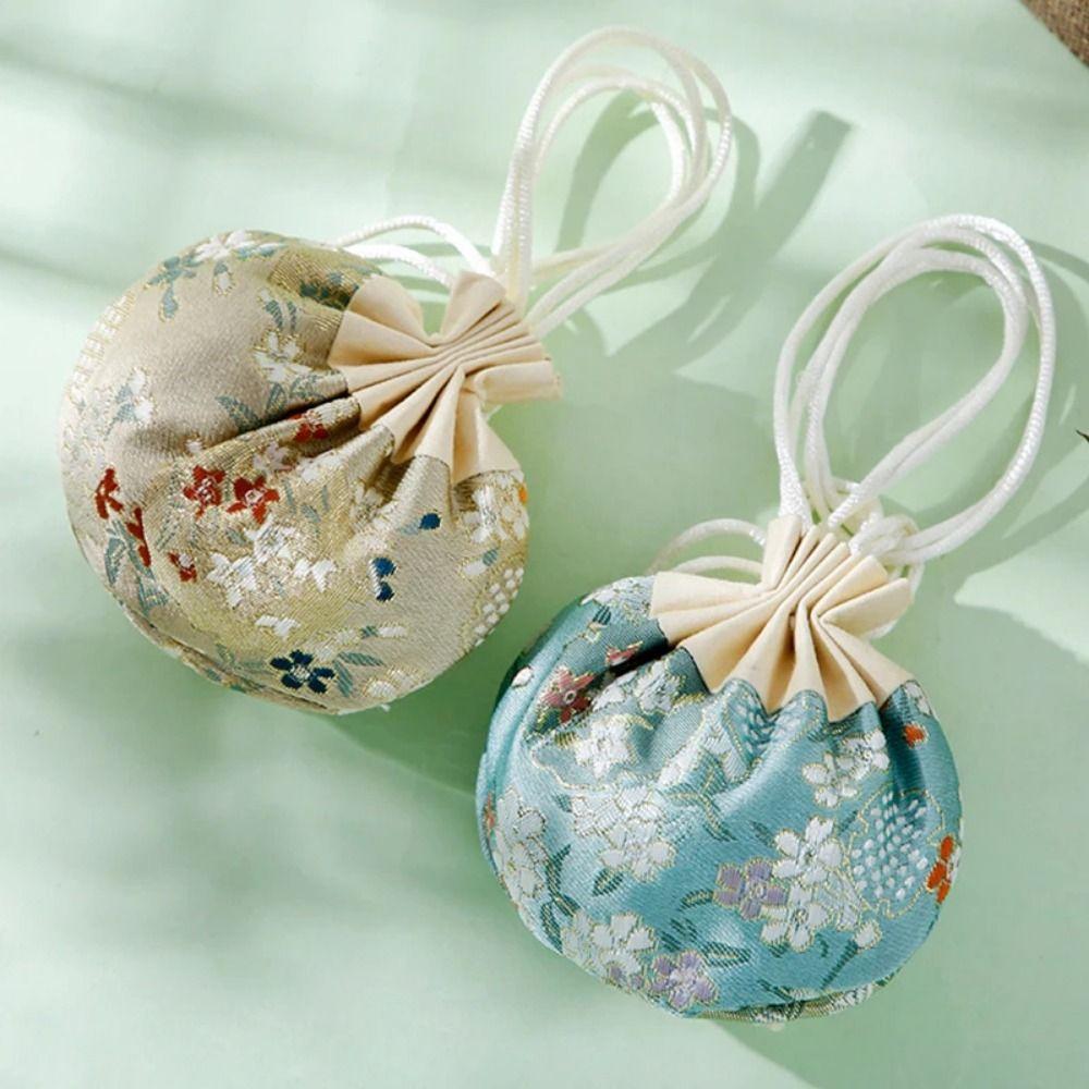 1 ks květinová vyšívaná úložná taška na šperky v čínském stylu se stahovací šňůrkou, odolná peněženka na mince