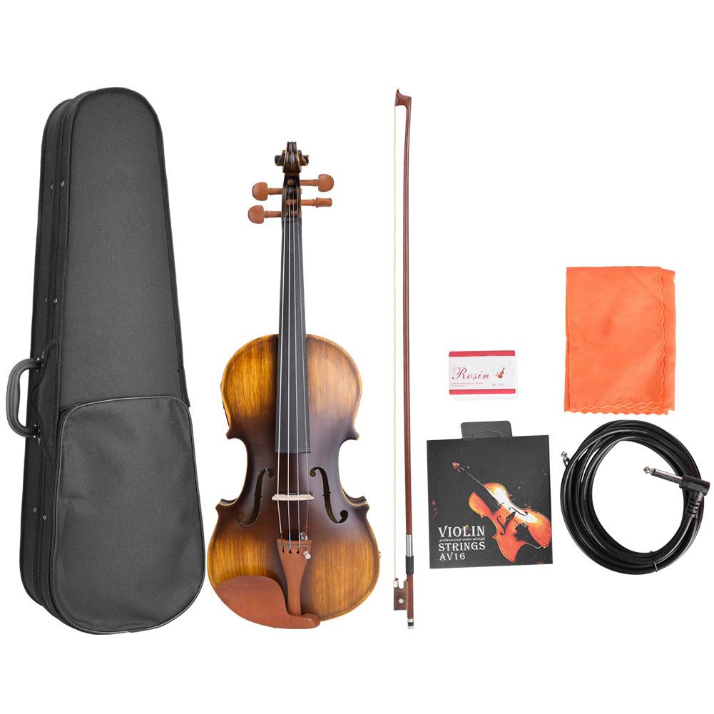 AV E310 Electro Acoustic EQ Violin Matte Finish Fiddle Kit with Case Rosin Bow Extra Strings