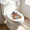 Halloween Theme Home Accents Pumpkin Toilet Cover Sticker, Spooky Trick or Treat Retro Bathroom Stickers Lid Decals, Self Adhesive Wall Decoration for