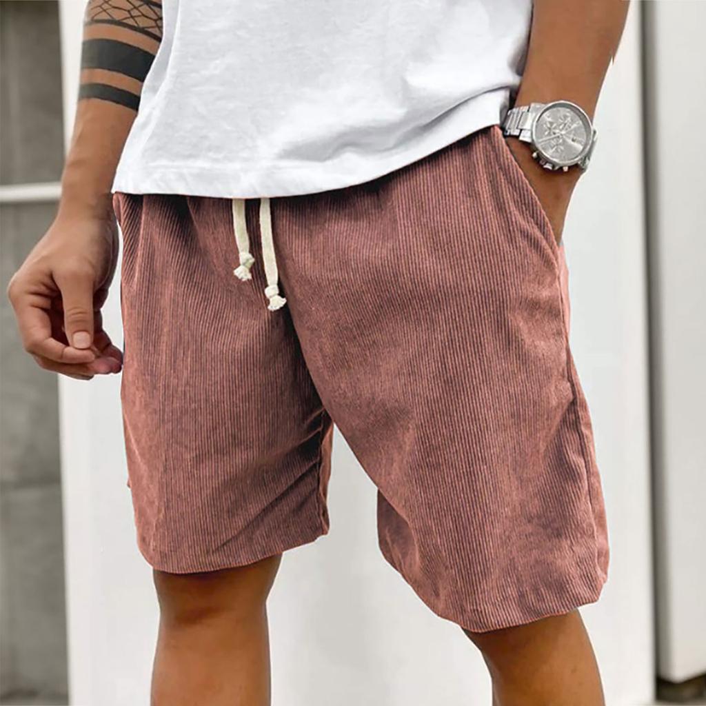 Herr Casual Shorts Corduroy Elastisk Midja Fitness Arbetsshorts Textur Sportbyxor
