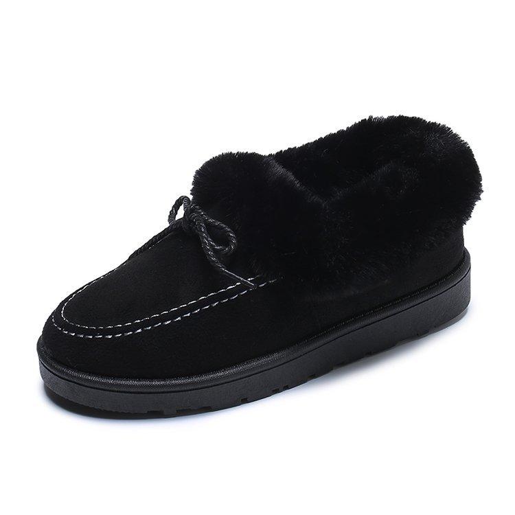

Хлопковая обувь женская осень и зима новая круглая голова бант плюшевая теплая зимняя обувь повседневная пушистая обувь 37 чёрный