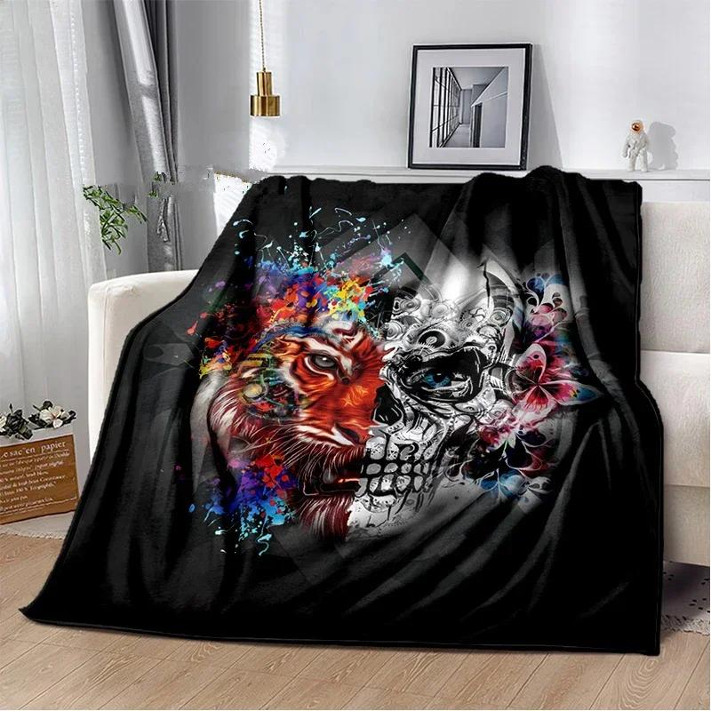 Skull Series Poker Flower Blanket Quilt Travel Bedding Sofa Couch Bed Throw Blanket Flannel Blanket Bedspread Halloween Gifts