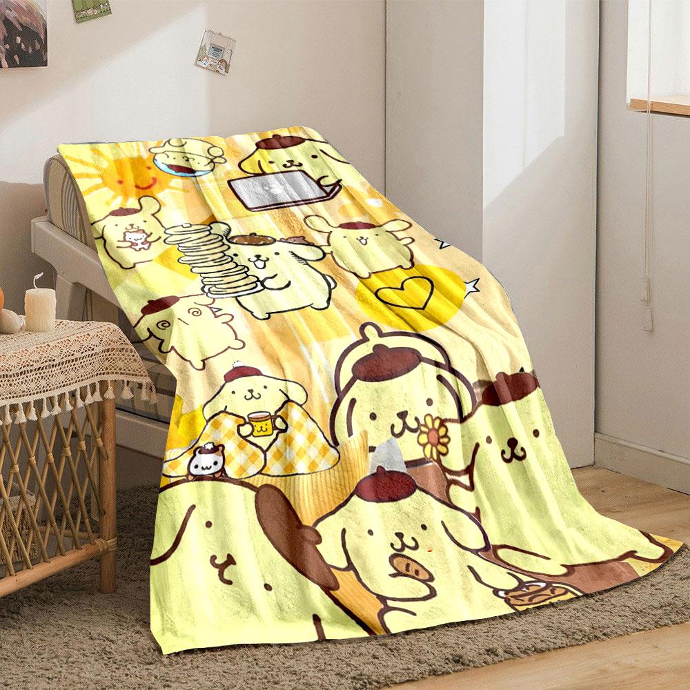 Cute yellow puppy characters with brown hats in cheerful activities. for all seasons blanket lunch break throw gift