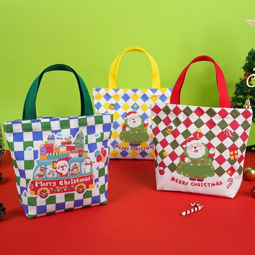 Holiday Handbag Large Capacity Cartoon Gift Holder Christmas Gift Bag Christmas Themed Canvas Shopping Bag For Candy Containers