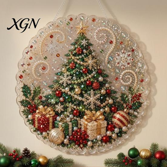 Kit di Creazione per Principianti, Kit Pittura Suncatcher con Perle Finte di Natale, Set Artistico Fai-da-te con Perline 3D di Babbo Natale Pupazzo di Neve Albero, Decorazione Fatta a Mano