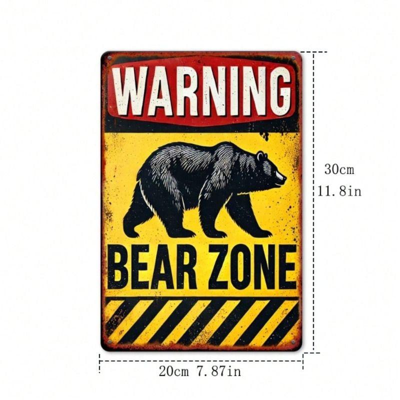 Póster de Metal Señal de Advertencia Vintage Decoración de Oso Negro Amarillo Arte de Pared de Seguridad para Exteriores