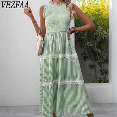 Damenmode, Sommer, Frühling, einfarbig, ärmellos, O-Ausschnitt, hohe Taille, Freizeitkleider