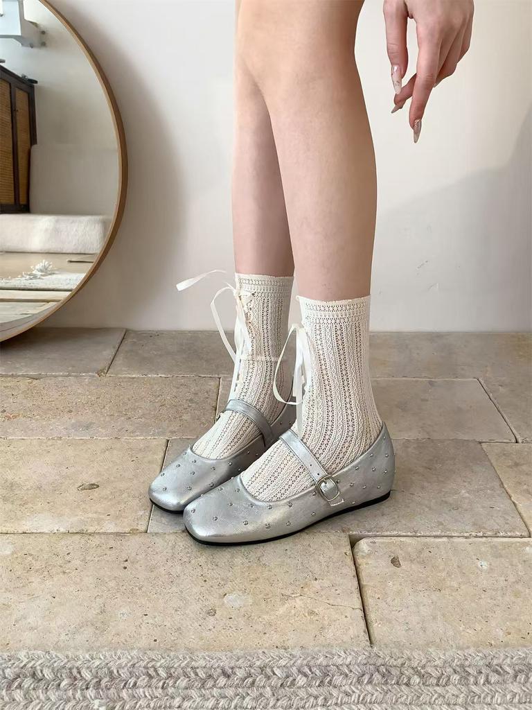 Fashion Comfortable Shoes for Women Spring 2026 Lightweight Square Toe Retro Shoes Square Button Flat Mary Jane Shoes