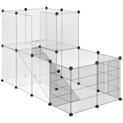 Indoor Rabbit Enclosure, 2 Levels, Modular Pen for Small Animals, 27pcs, 140 X 70 X 90 Cm, Black