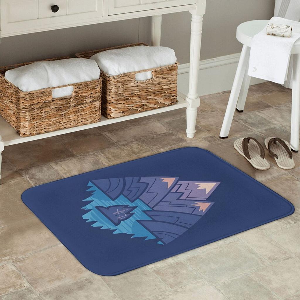 1pc Non-slip Entrance Mat, Suitable for Living Room, Mountain Lake Blue Hallway Carpet, Bedroom Decorative