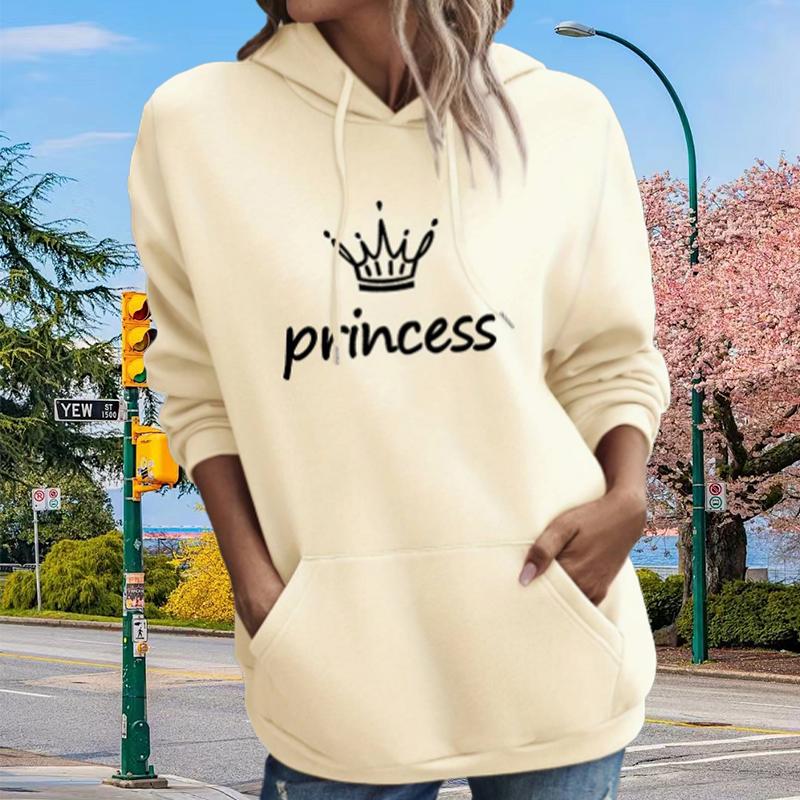 

Женские свободные толстовки с капюшоном и принтом «Корона» с буквами, блузки, толстовки, повседневные свитера с длинным рукавом 8XL бежевый