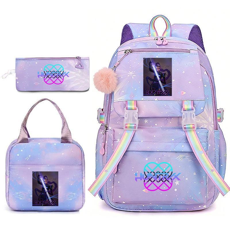 Huntrix Demon Hunters School Bag Meal Bag Pencil Bag Three-Piece Set Large Capacity Backpack Girls Elementary School Backpack