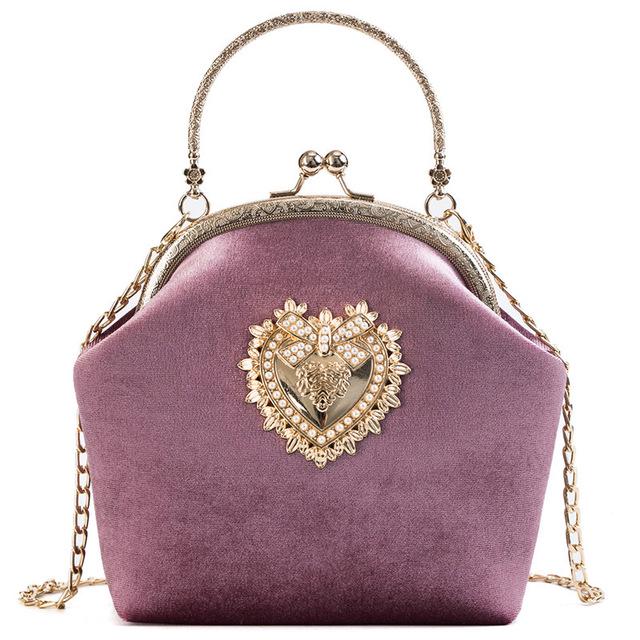 Gold Clip Crossbody Bags for Ladies Heart-shaped Metal Decoration Vintage Chain Shoulder Bag CLE