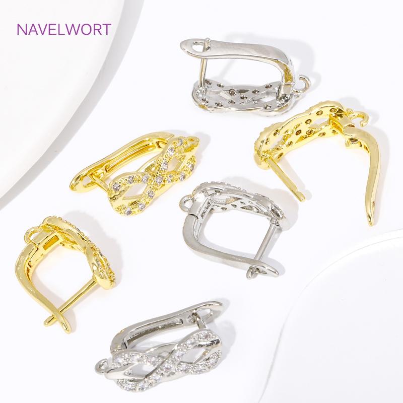 Trendy 18K Gold Plated Shvenzy Earring Hooks,Inlaid Zircon Earring Fixtures,For Jewelry Making DIY Handmade Crafts Wholesale