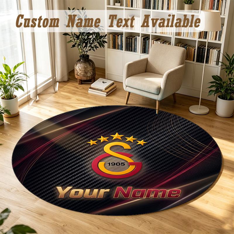 Round Rug Custom NameGalatasaray FC Pattern Non Slip Carpet Home Floor Decor