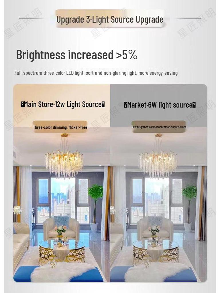 French Modern Crystal Branch Chandelier - Luxury Living Room Light