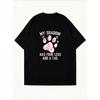 White T Shirt With Floral Dog Paw Print And Text My Shadow Has Four Legs And A Tail For Casual Wear