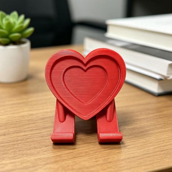 Heart Cell Phone Holder 3D Printed Love Heart Shaped Mobile Phone Stand Valentine's Day Gift for Home Office Desktop Decoration