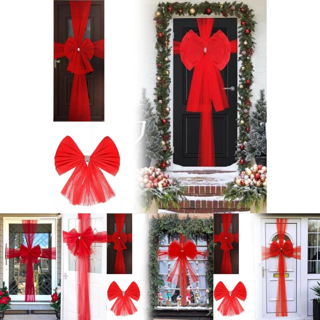 Luxurious Red Christmas Traditional Double Layer Bow Door Decoration For Holiday Festivities