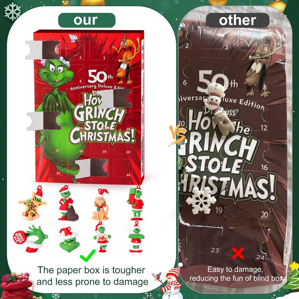 24PC Christmas Advent Calendar With 24 Little Doors Surprise Gift Home Decor