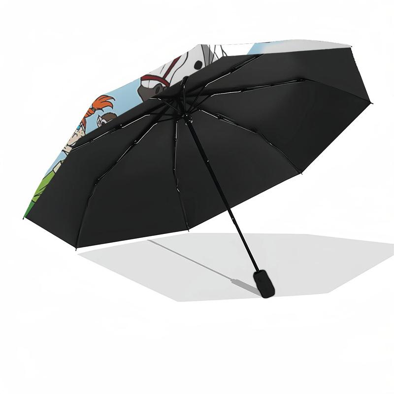 Ombrello da Viaggio a Tema Pippi Calzelunghe - 8 Stecche, Apertura e Chiusura Automatiche, Design Pieghevole Portatile, Ombrello Compatto ed Elegante Adatto