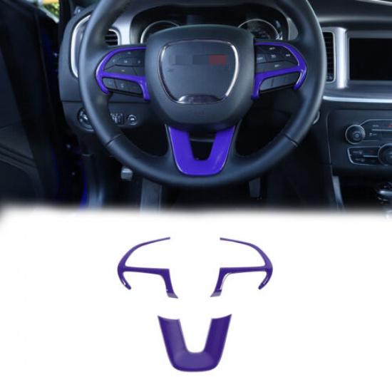 3X Car Steering Wheel Moulding Frame Trim Cover for Dodge Challenger 15+ Purple