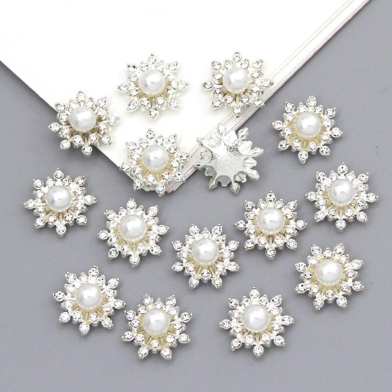 10 Stück Schneeflocken-Cabochon-Metallbasis, Strass, glitzernde Strass-Knöpfe für Kleidung, Schuhe, Taschen, Zubehör, DIY-Handwerk, 16 x 16 mm