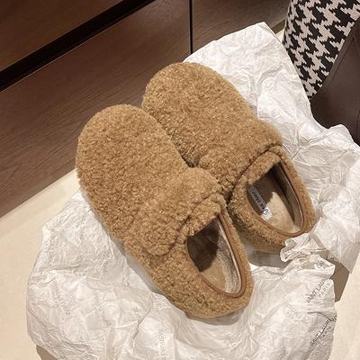 Damen Flats Winter Neu Runde Zehenpartie Tiefer Ausschnitt Wildleder Weiche Sohle Rutschfest Abriebfest Baumwollschuhe
