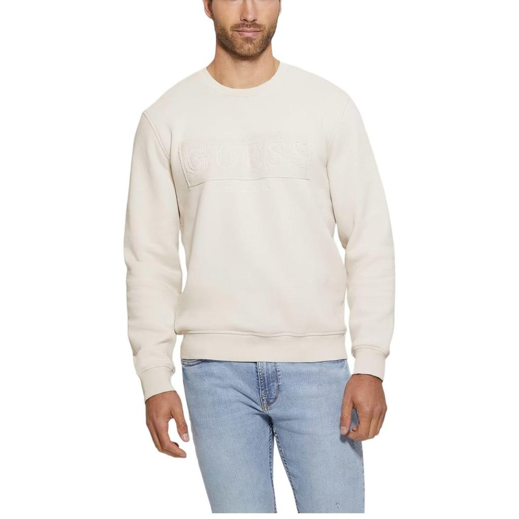 GUESS BEAU CN Crew Neck Sweatshirt Slim Fit Long Sleeve Cotton Blend Pullover Black Size M