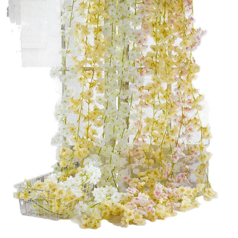 Artificial Cherry Blossom Vine – Silk Floral Decoration for Indoor Ceilings and Air Conditioning Water Pipe Covers