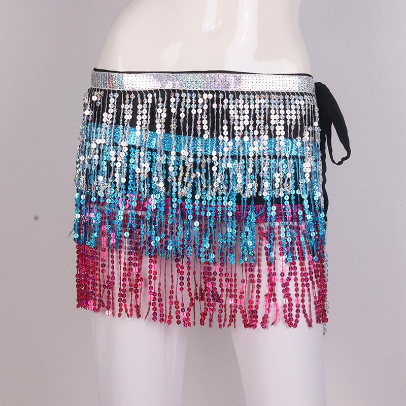 Halloween Belly Dance Hip Scarf Performance Sequin Tassel Waist Chain Bohemia Waist Scarf Sexy One Piece Skirt