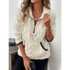 Herbst und Winter neu Revers Jacquard Halbreißverschluss Plüschtasche Damen Sweatshirt