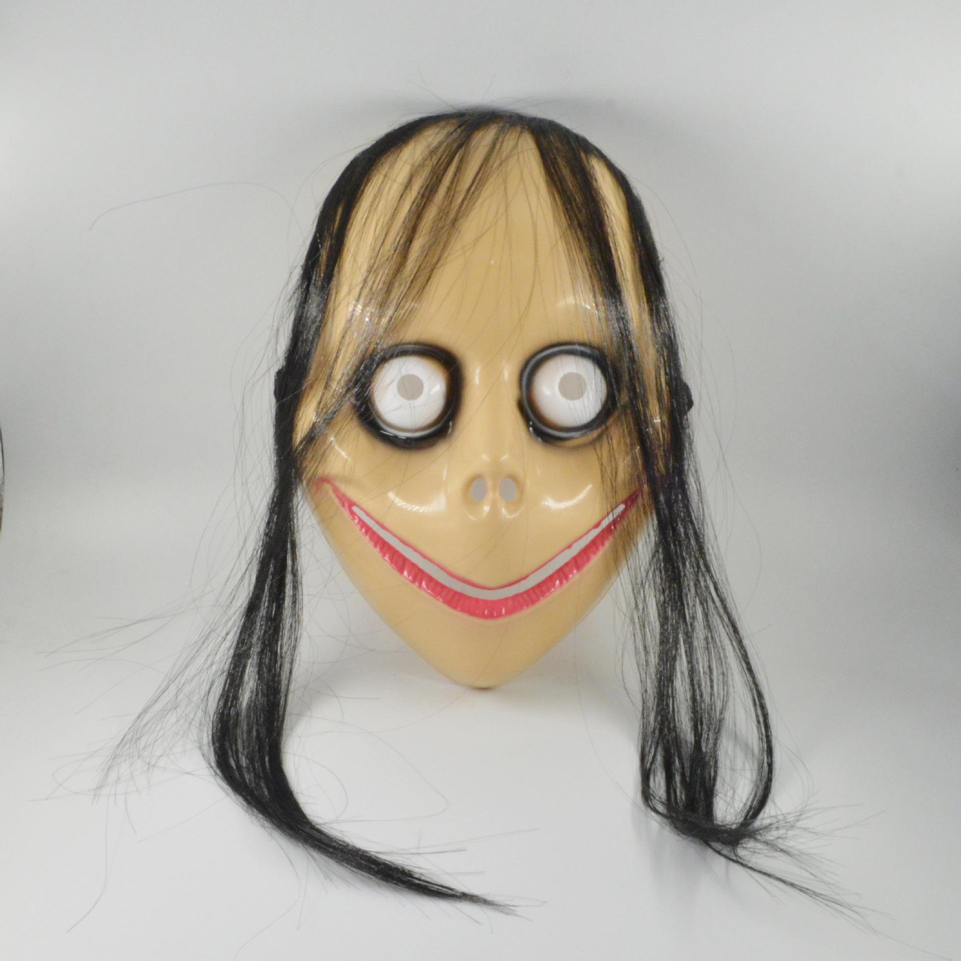 

Mask Cosplay Momo Plastic Halloween Costume Prop Scary Long Hair Face Creepy