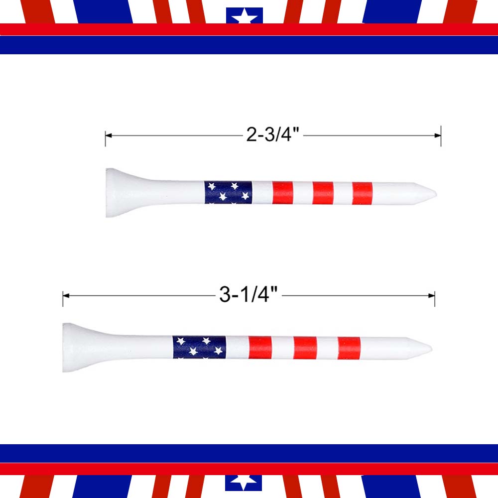 50Pcs Golf Tee 3-1/4 and 2-3/4 inch Durable Bamboo American Flag Designed Golf Training Accessorie