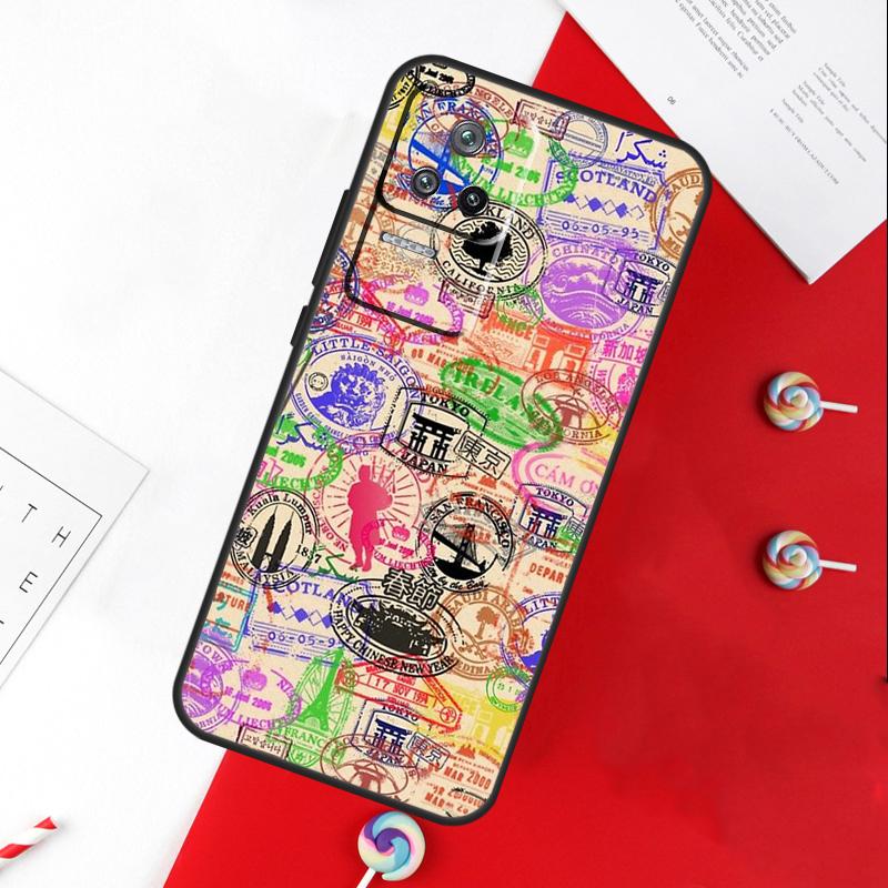 

Retro Post Card Passport Stamps Cover For Xiaomi 15 Ultra 13 14 11T 12T 13T 14T Pro POCO X7 Pro X3 X5 X6 M6 F5 F6 Pro Case POCO X6