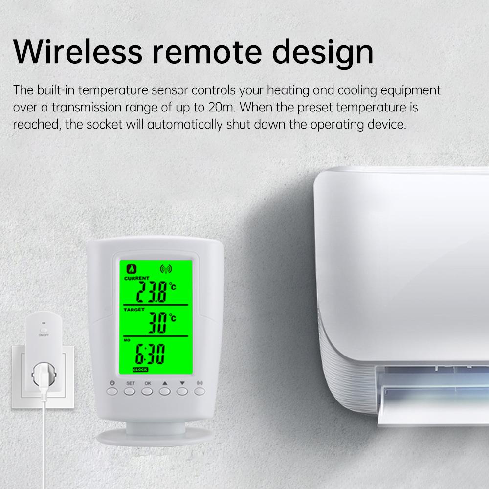 TS-2000 LCD Display Wireless Temperature Control Socket Heating and Cooling Program Thermostat Temperature Range 0-60 ° C EU/US