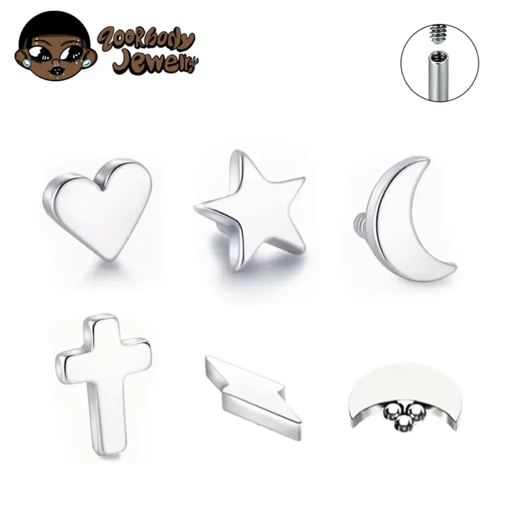 10Pz F136 Titanio Stella Luna Micro Anchoria Dermica Piercing Top Skin Diver Superficiale Labret Lingua Sopracciglio Piercing Gioielli per il Corpo
