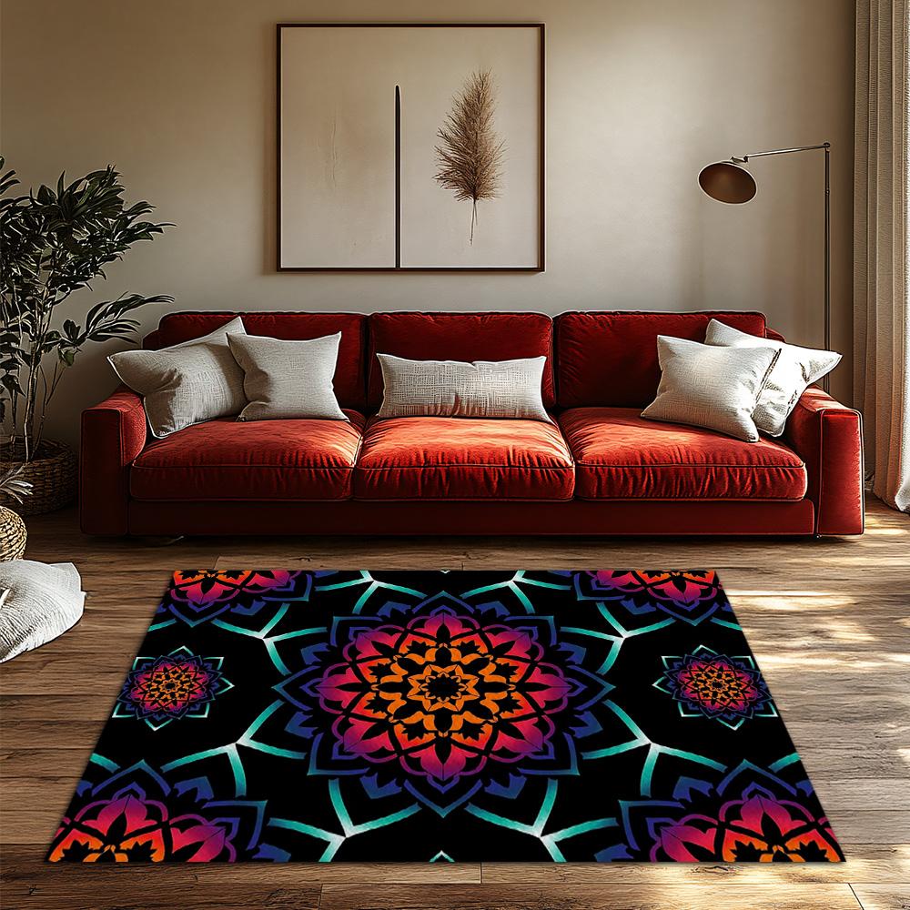 Unique Mandala Area Rug Bohemian Floor Mat Home Decor Living Room Bedroom Carpet Non Slip Washable Abstract Pattern Artistic Des