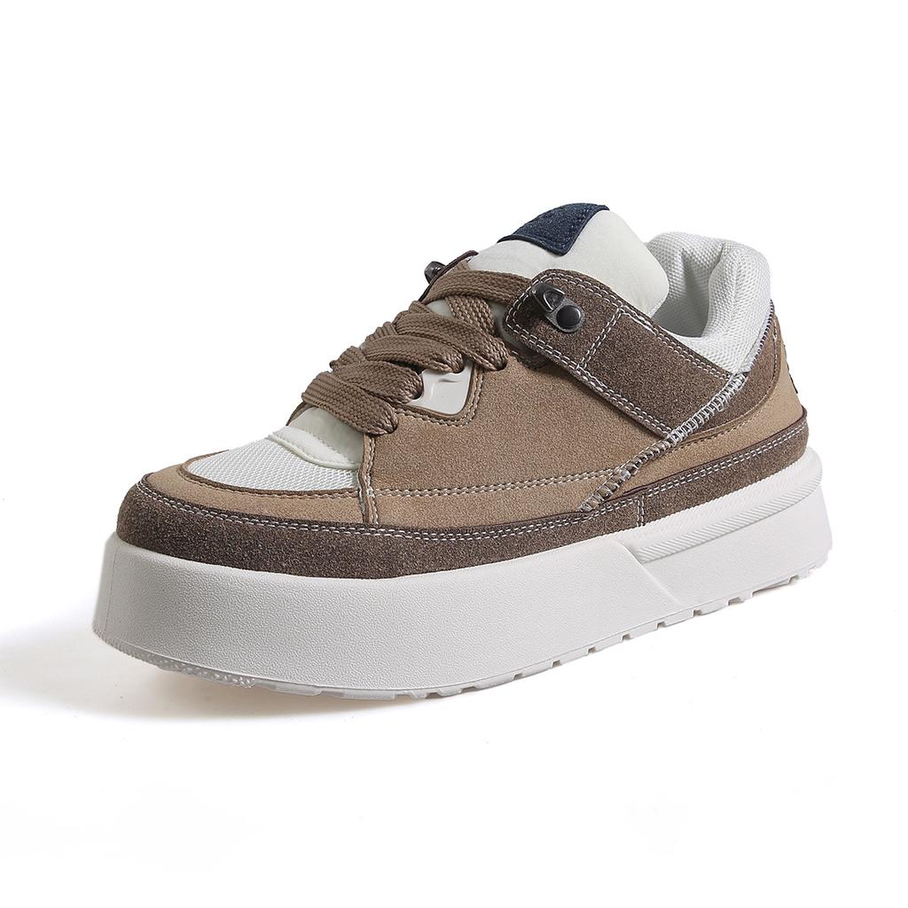 Fashion Thick Baseplate Shoes Women's Spring New Round Head Lace-up Sports Shoes Retro Casual Soft-soled Bread Shoes