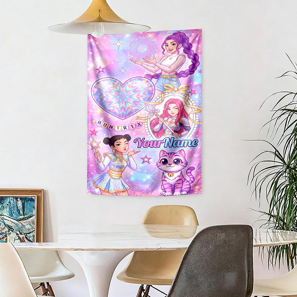 Demon Hunter Girls Custom Your Name Wall Decor Tapestry Art For Pet Memorial Birthdaywedding Party Backdrop Family Gift