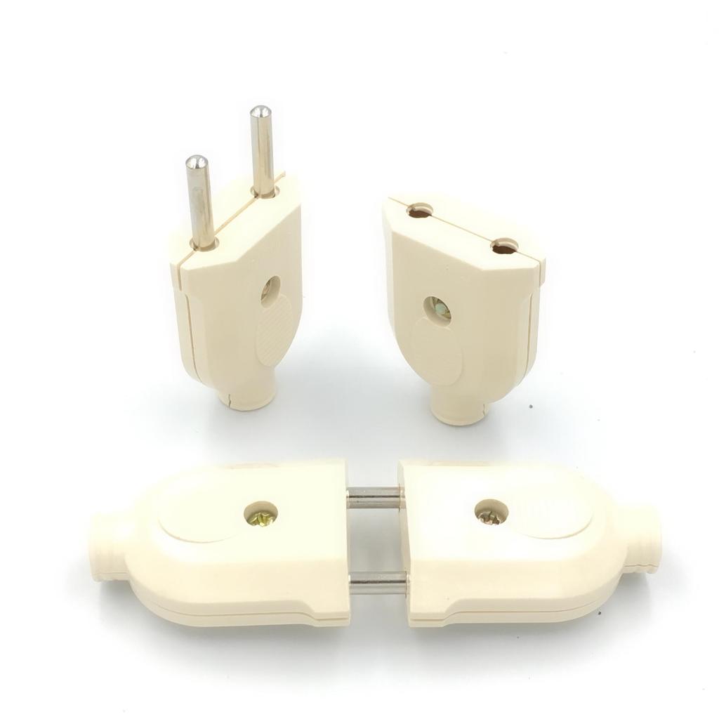 1pc EU European 2 Pin AC Electric Power Male Plug Female Socket Outlet Adaptor Adapter Wire Rewireable Extension Cord Connector