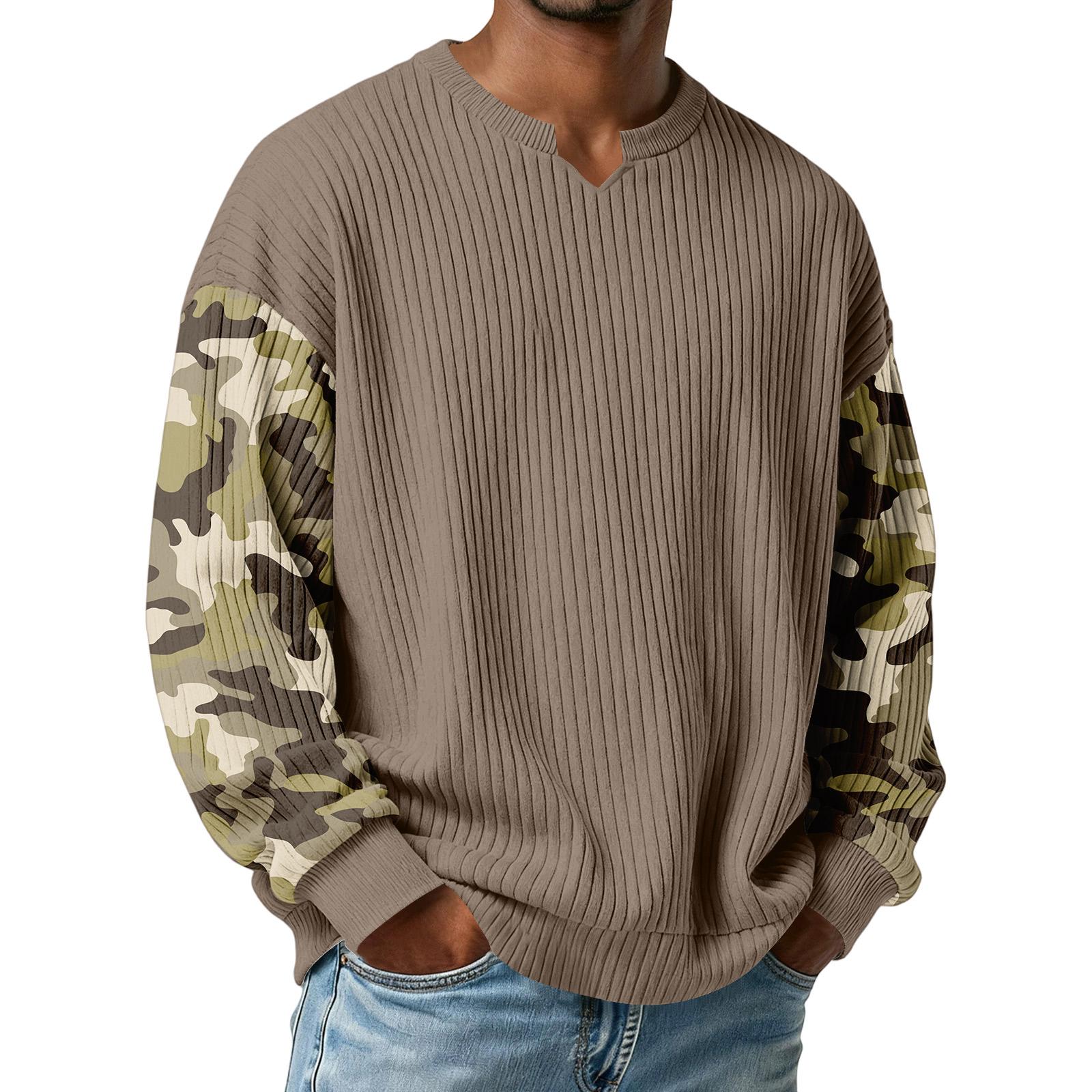 

Чоловіча камуфляжна стильна футболка з V-подібним вирізом, фактурна в рубчик, з довгим рукавом XXL хакі