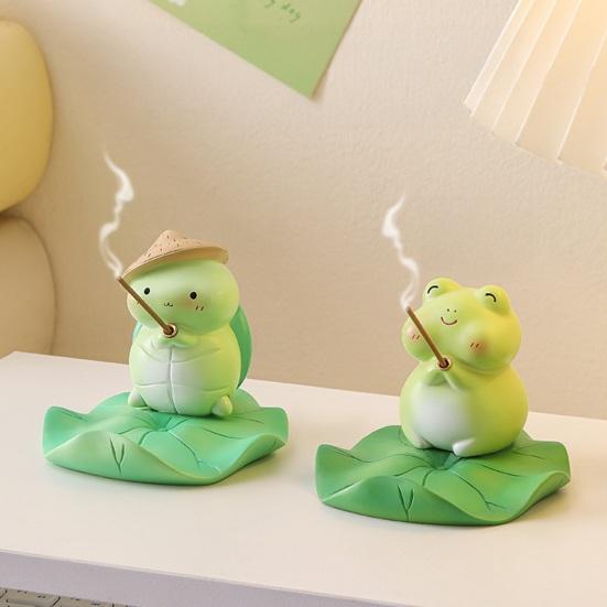 Yousheng Frog/Tortoise Incense Stick Holder with Lotus Leaf Phone Holder Cute Resin Desk Ornament for Home Office Table Shelf Decor