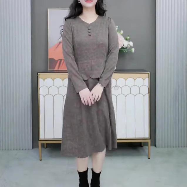

Floral Knit Elastic Two-Piece Plus Size Dress for Autumn/Winter 6XL (220-240 kg)