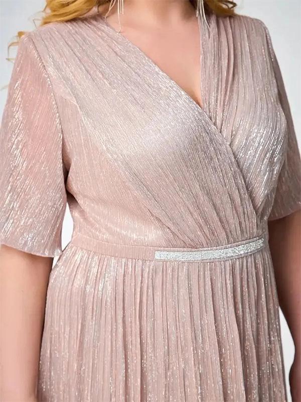 European and American Style Mesh A-Line Dress - Solid Color, Waist-Slimming, Fashion Plus Size Women's Clothing