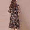 Women's Summer Stretchy Floral Dresses Middle-aged Mom Button Printed Seven Sleeve Dresses
