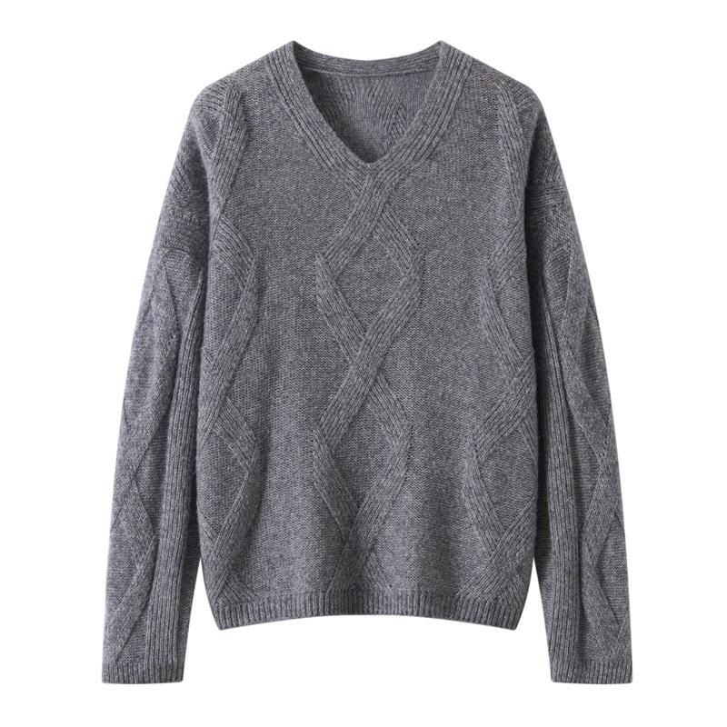 High-End Women's V-Neck Cashmere Knit Sweater - Versatile Winter Tencel Knitwear