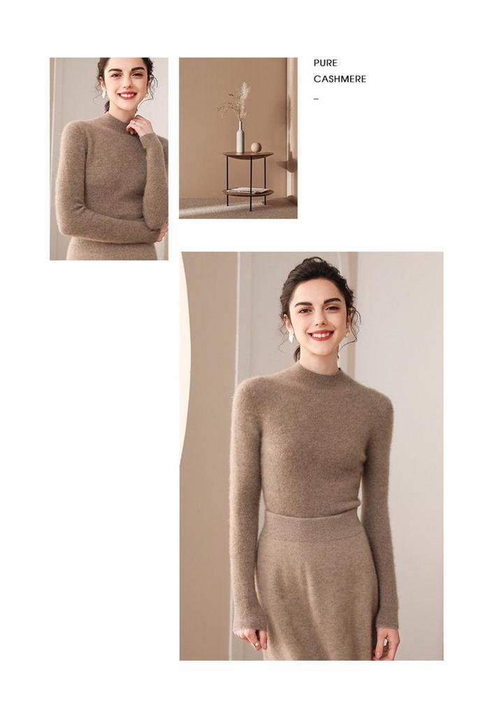 Women's 100% Cashmere High Neck Slim Fit Pullover Sweater